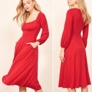 Reformation Cherry Red Pippa Midi Dress